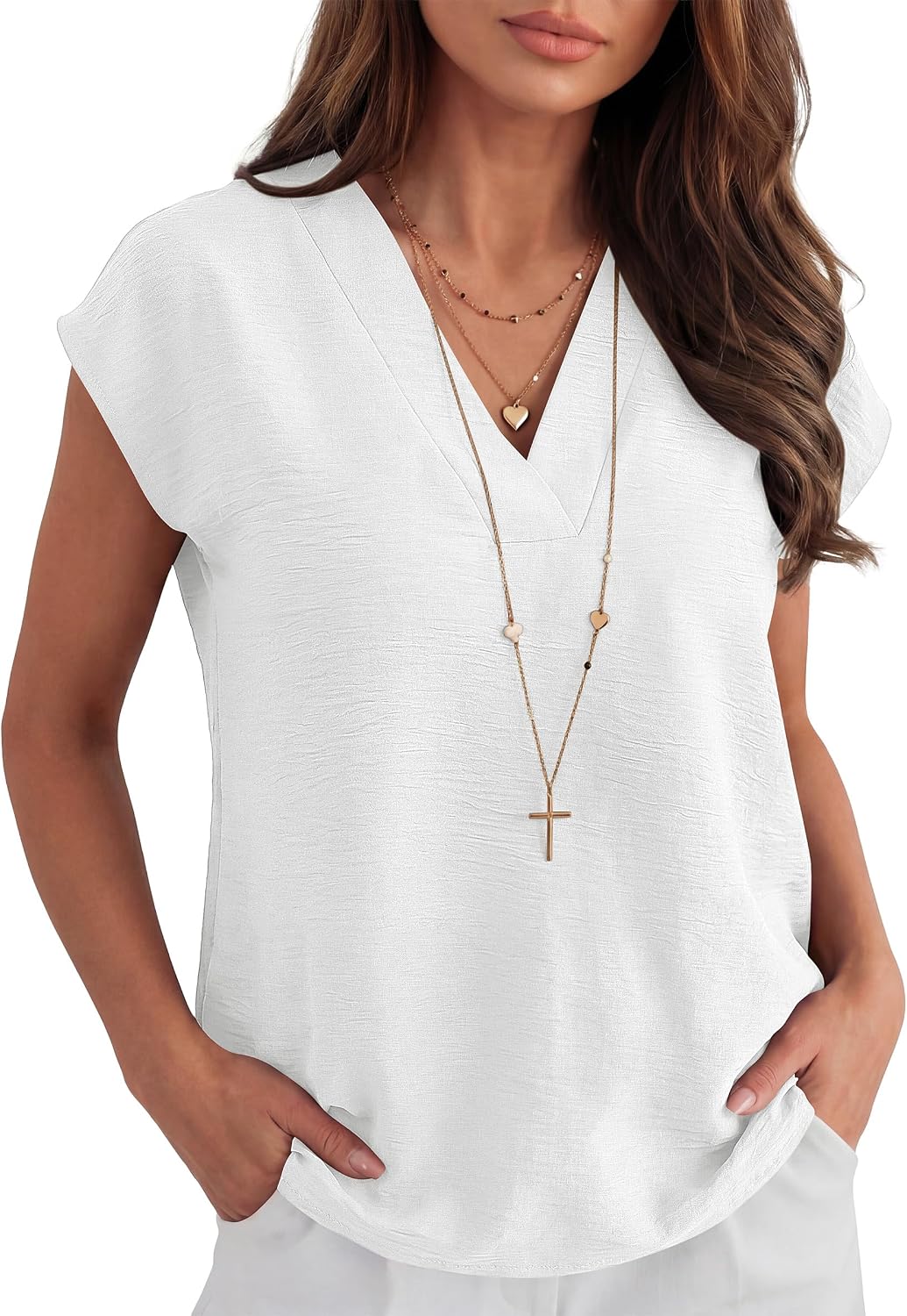 Thumbnail 1 de Women’s V-Neck Cap Sleeve Dressy Casual Top (Loose Fit) in 100% Polyester