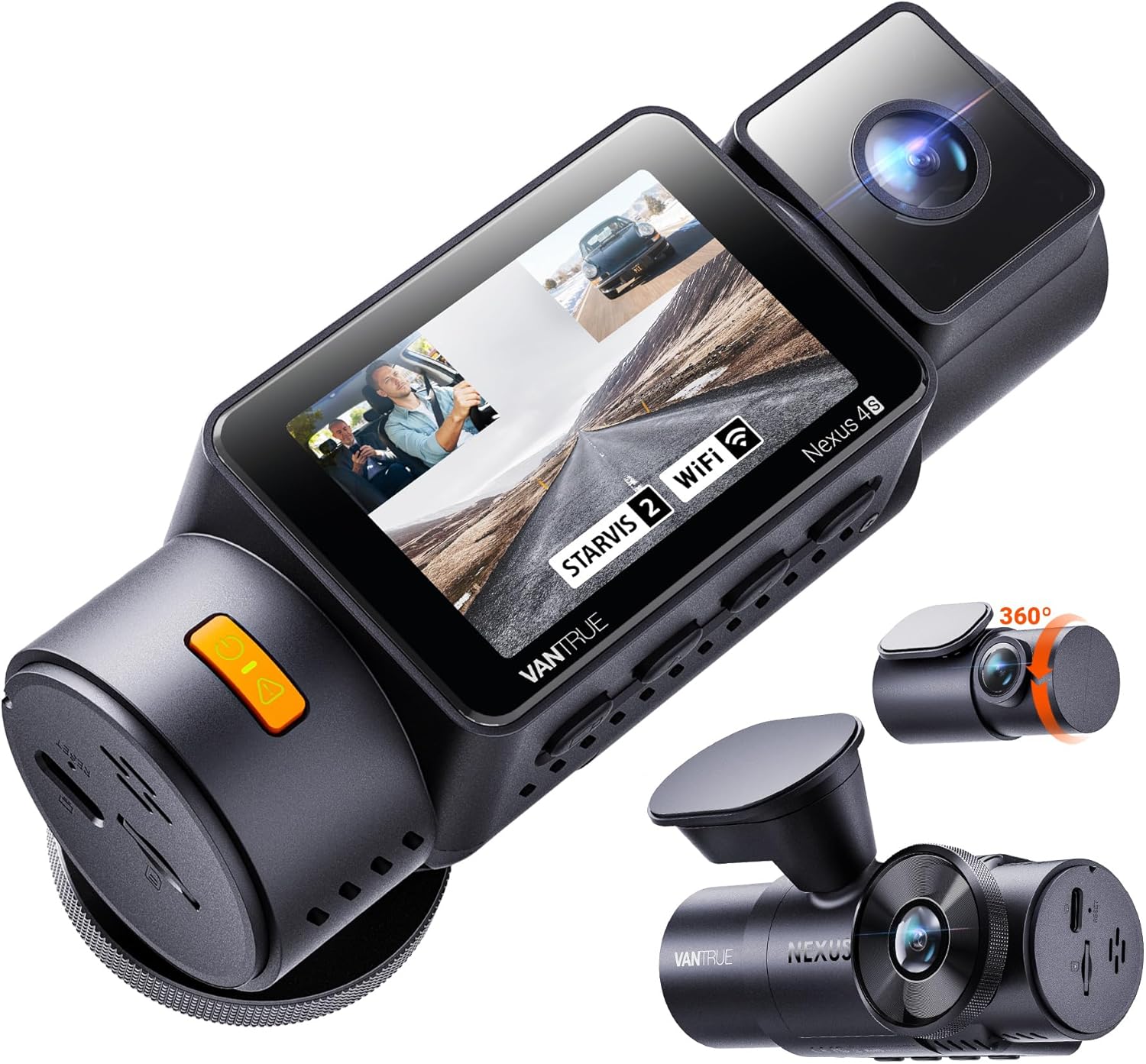 Vantrue N4S 3-Channel Dash Cam with STARVIS 2 Night Vision, PlatePix, Wi-Fi, and GPS (Front + Rear + Inside)