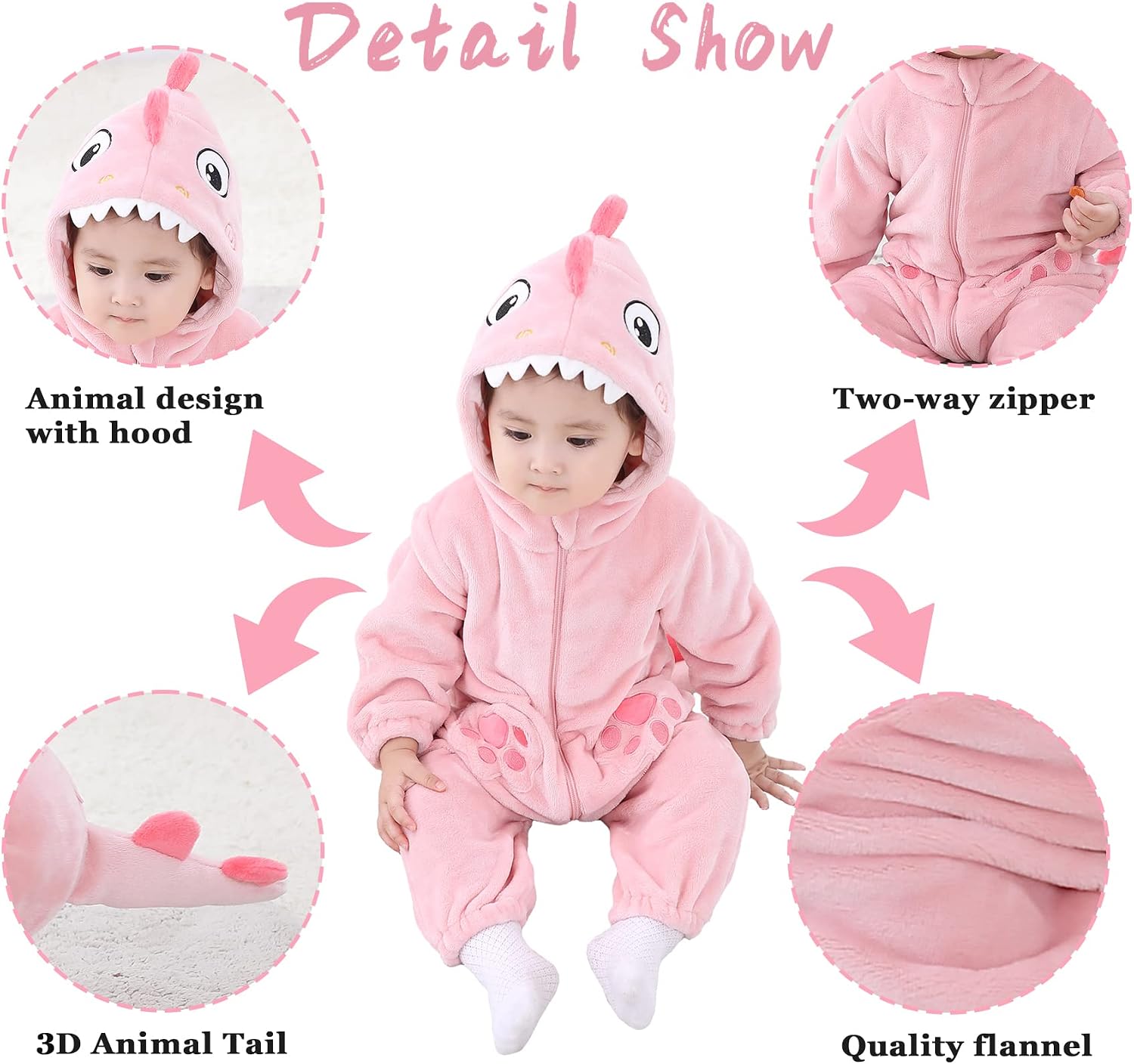 Detalle de TONWHAR Toddler Animal Romper in Plush Fleece