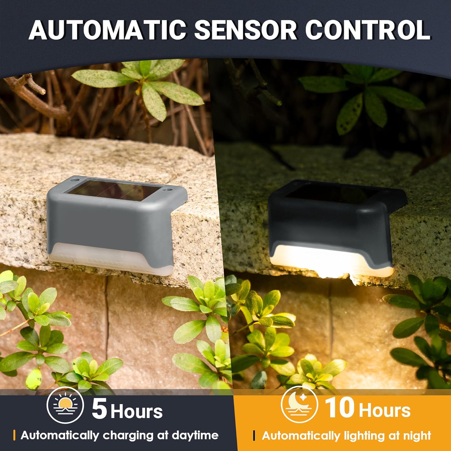 Thumbnail 1 de GIGALUMI solar fence lights outdoor garden – 8 pack warm white step lights for stairs, patio & pathways (grey)