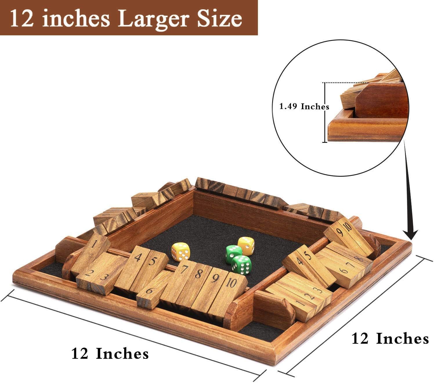 Thumbnail 3 de Amerous AMEROUS 1–4 Players Shut The Box Dice Game with Wooden Board, 12 Dice & Instructions