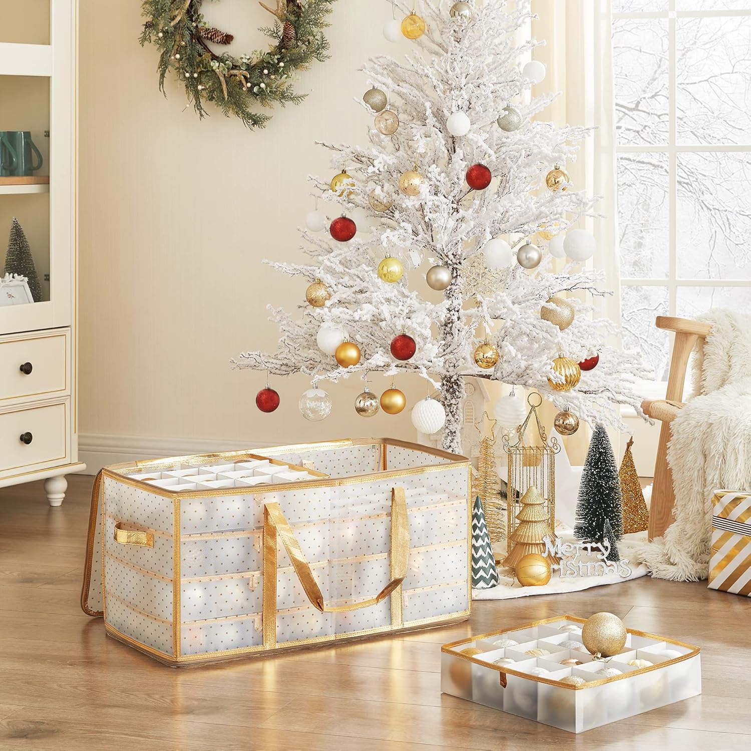 Detalle 2 de SONGMICS Aufbewahrungsbox für Weihnachtskugeln 128 Fächer 8 cm