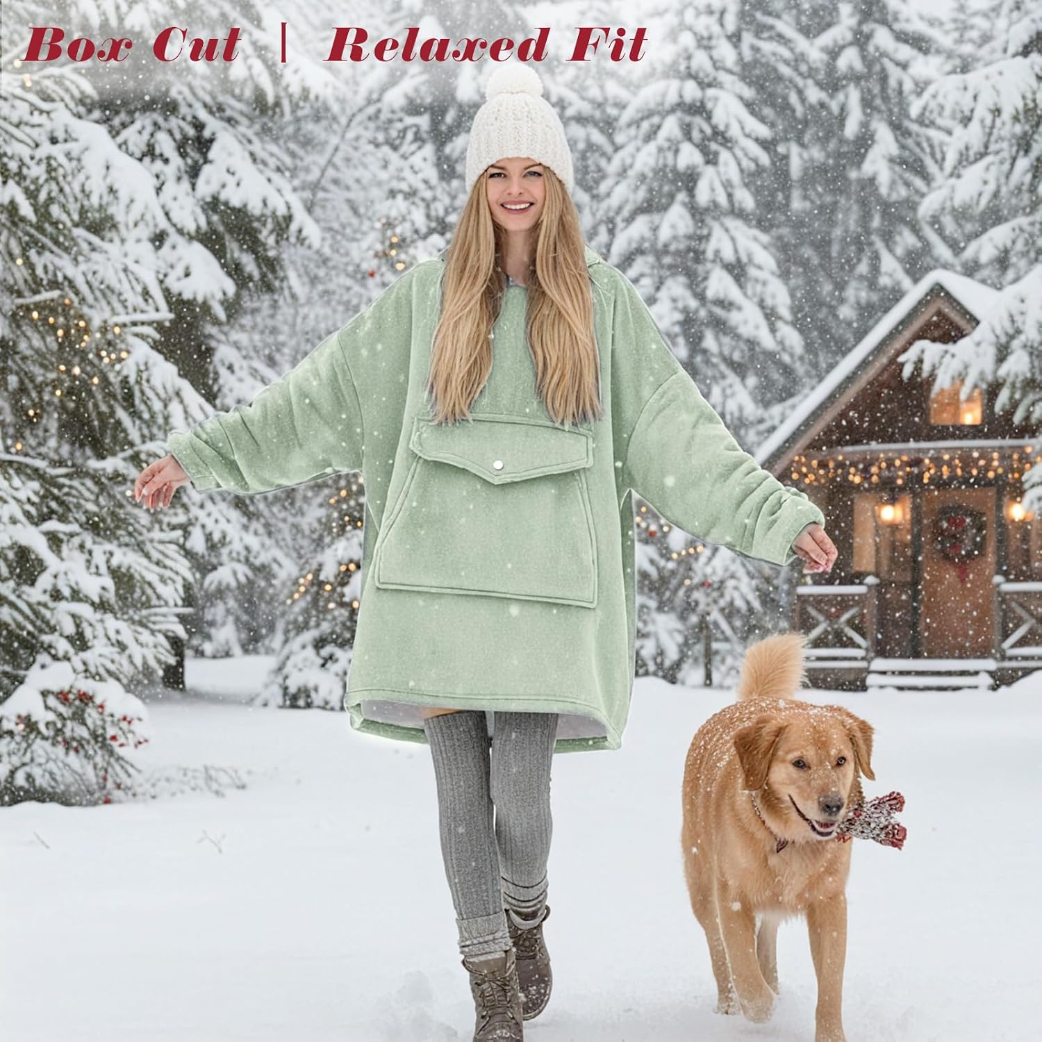 Thumbnail 6 de YUGYVOB Oversized Wearable Blanket Hoodie, Light Green Sherpa with Giant Pocket