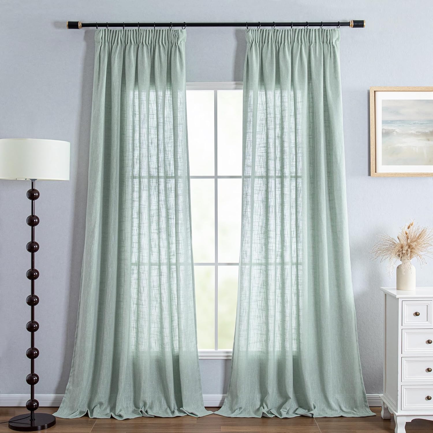 Thumbnail 1 de MYSKY HOME Vorhänge Türkis – Halbtransparent, Leinenoptik, 245 x 140 cm