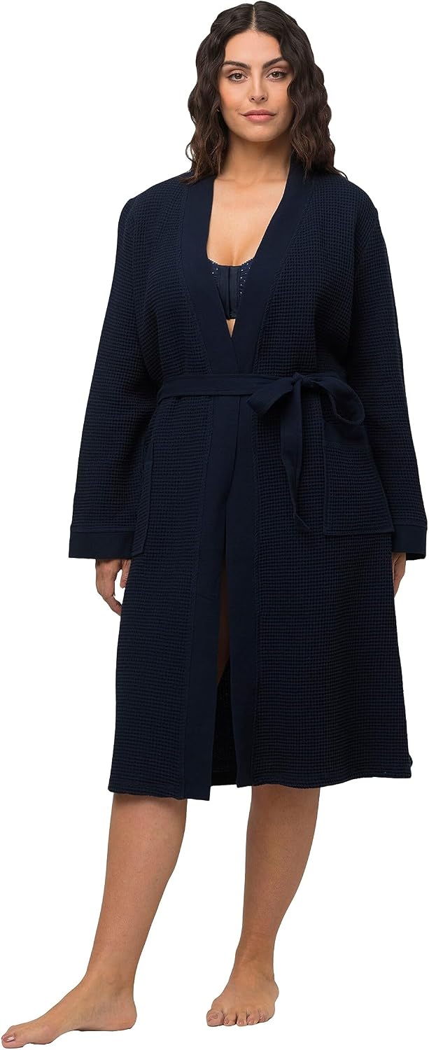 Detalle de Ulla Popken Bademantel Robe de Chambre Femme – Bleu Nuit, Tailles 48-50