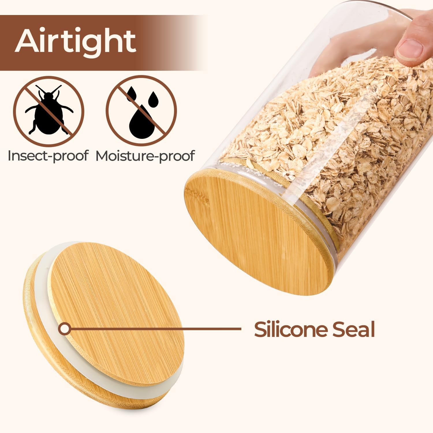 Thumbnail 6 de ComSaf Glass Spaghetti Pasta Storage Container (Set of 3, 2 Qt) with Wood Lids