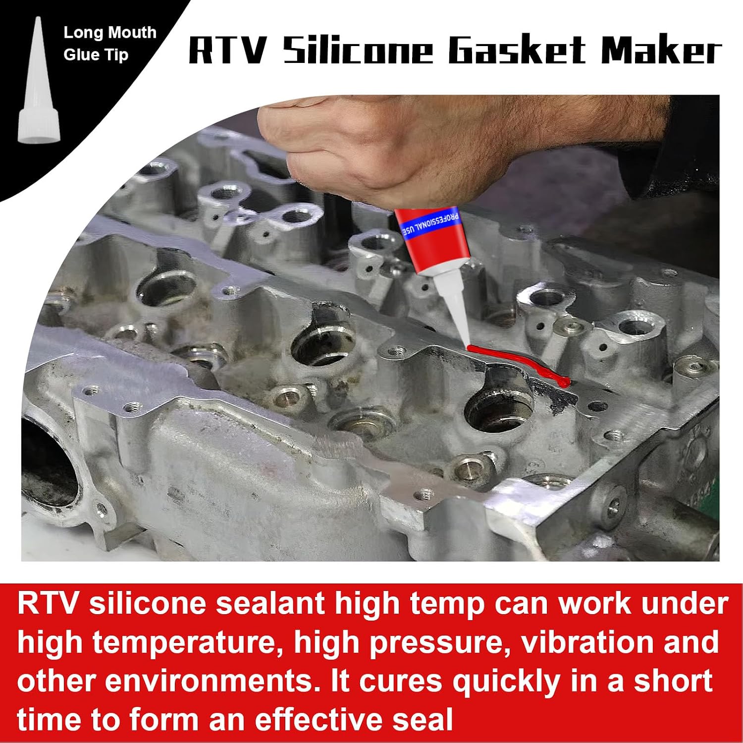 Detalle de EIGTWEN 170g RTV Silicone Gasket Maker, Red, Heat-Resistant Sealant