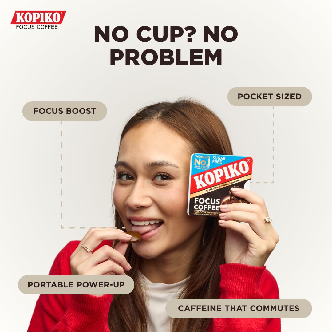 Detalle 2 de Kopiko Focus Coffee Candy, Sugar-Free Caffeine Hard Candy, 6-Pack