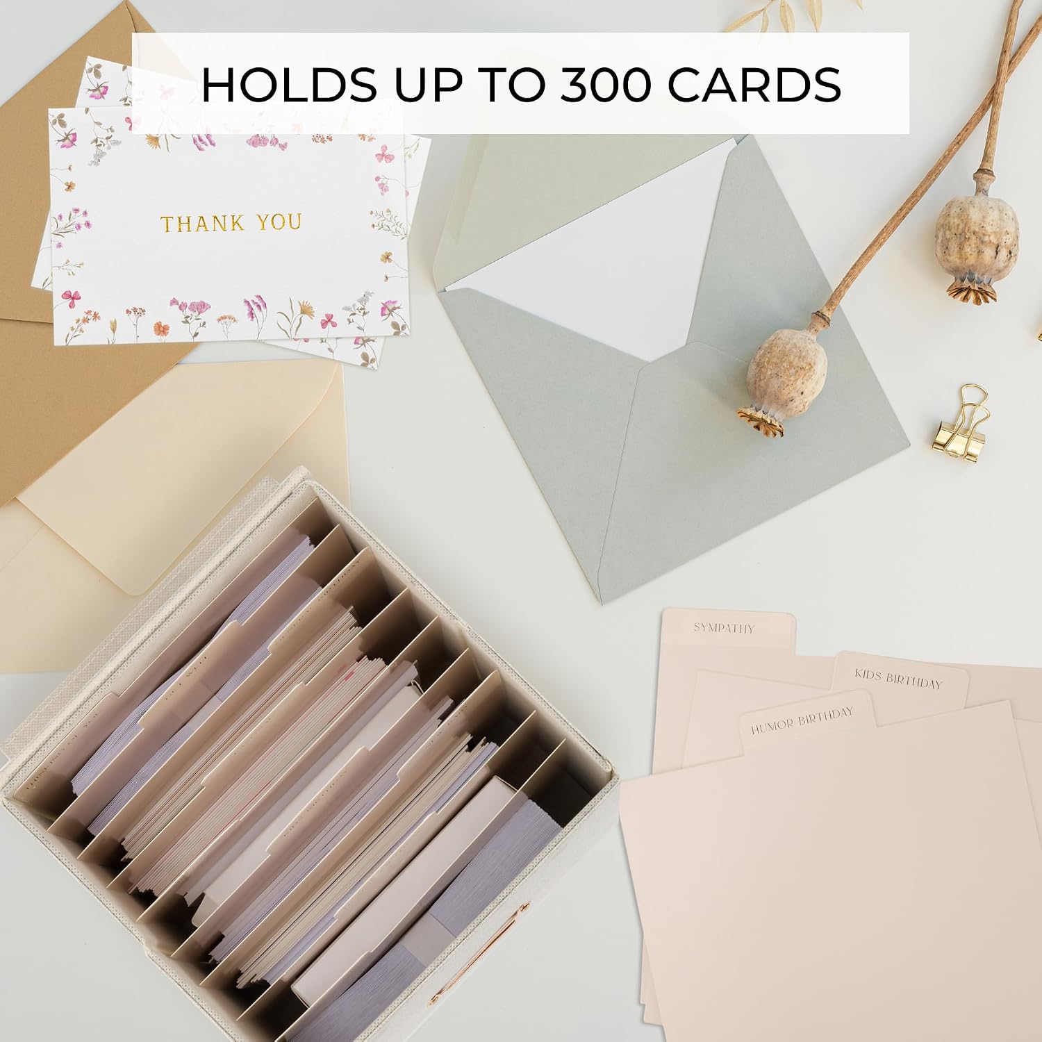 Detalle de ZICOTO zic-greetbox-ivory_24-058a Greeting Card Organizer, Ivory Linen