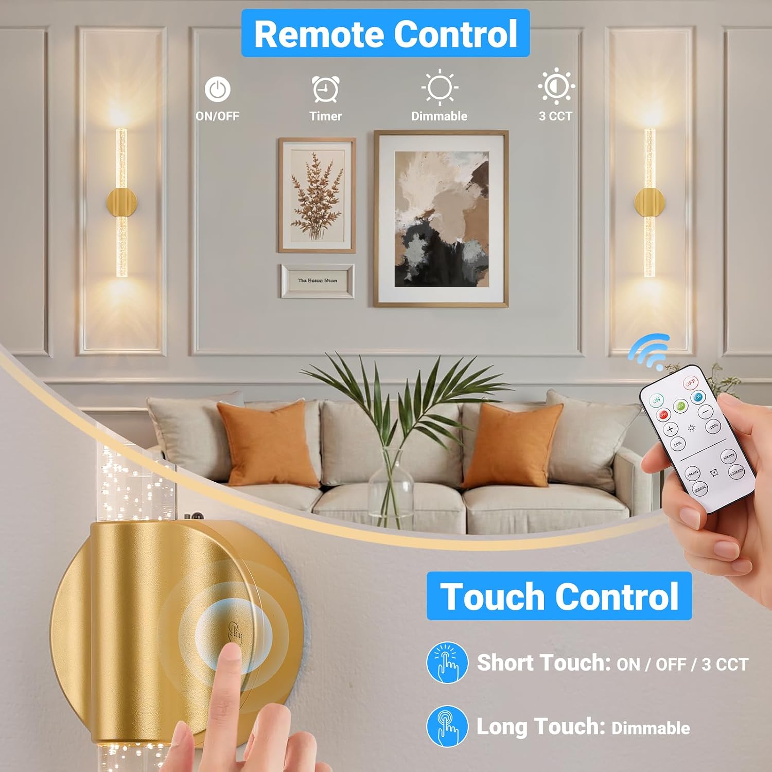 Detalle 2 de Wireless Wall Sconces in Gold
