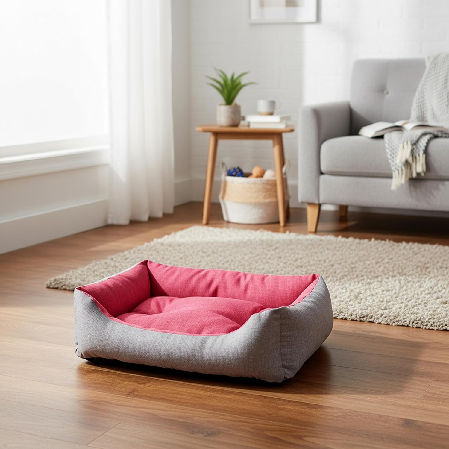 Detalle de Baroni Home cuccia per cane in tessuto grigio e Bordeaux, taglia M 60x70 cm