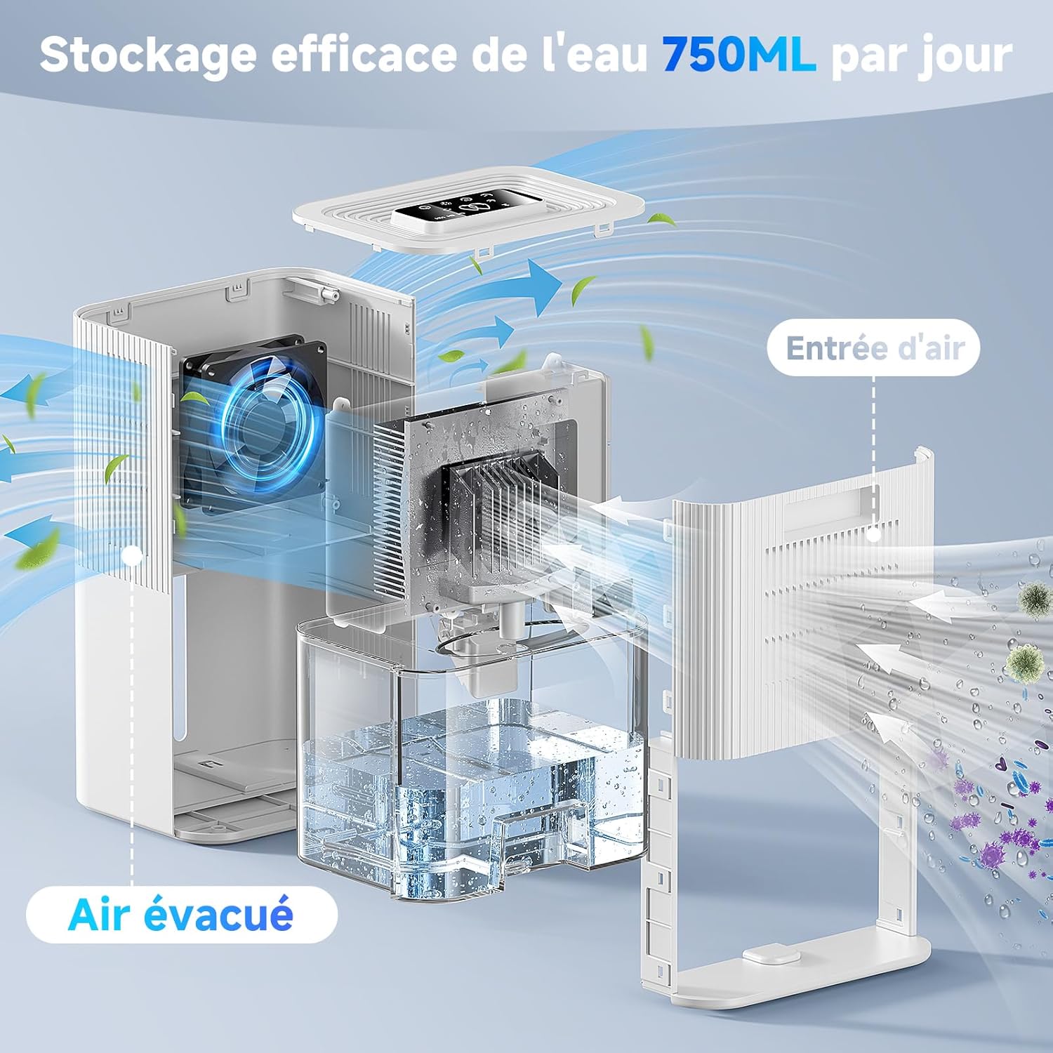 Thumbnail 3 de Deumidificatore MaidellAir da 2,7L per casa – silenzioso, touch e spegnimento automatico