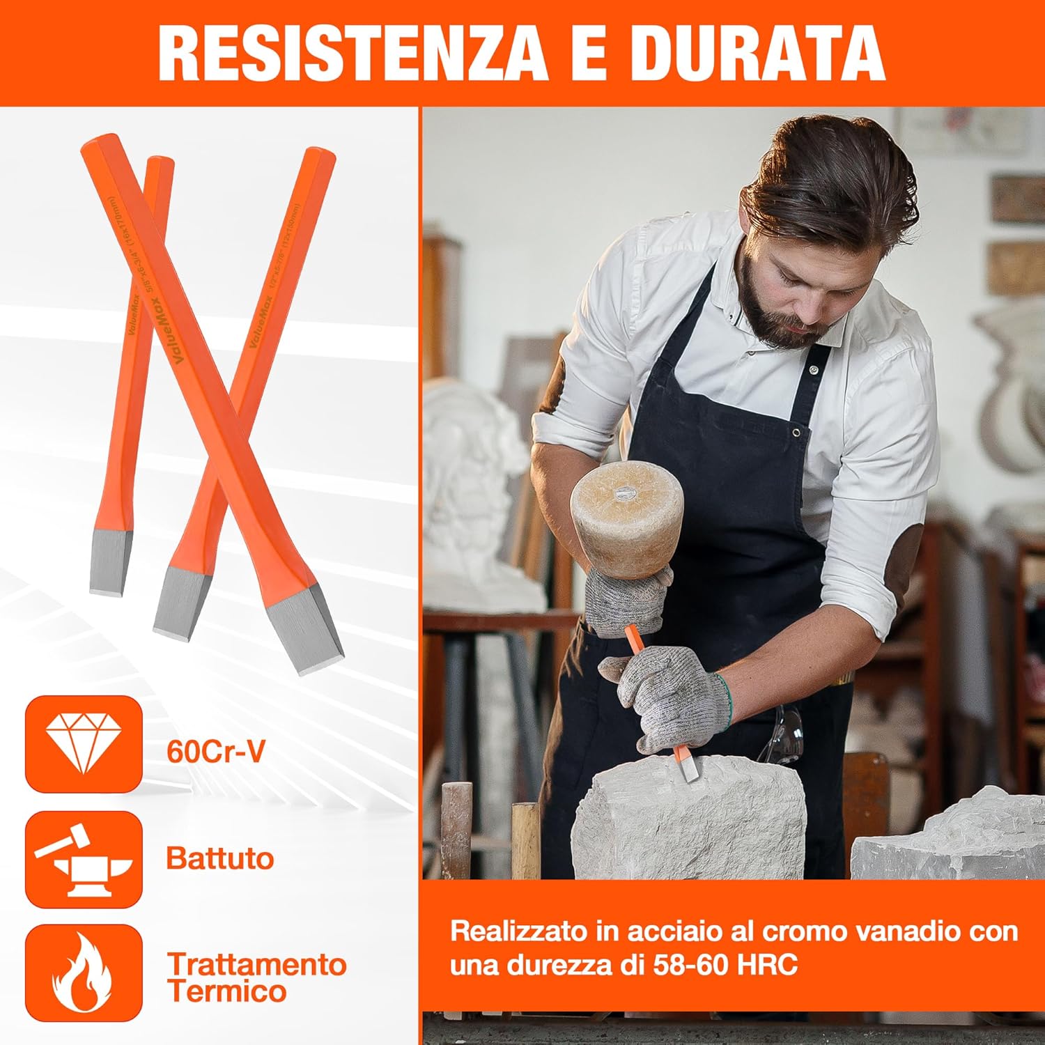 Detalle de ValueMax Set di Scalpelli Piatto da 3 Pezzi in acciaio Cr-V (10, 12, 16 mm)