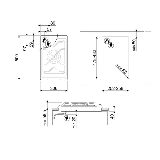Thumbnail 1 de Smeg SRV531GH5 placa gas 1 quemador, 1 unidad