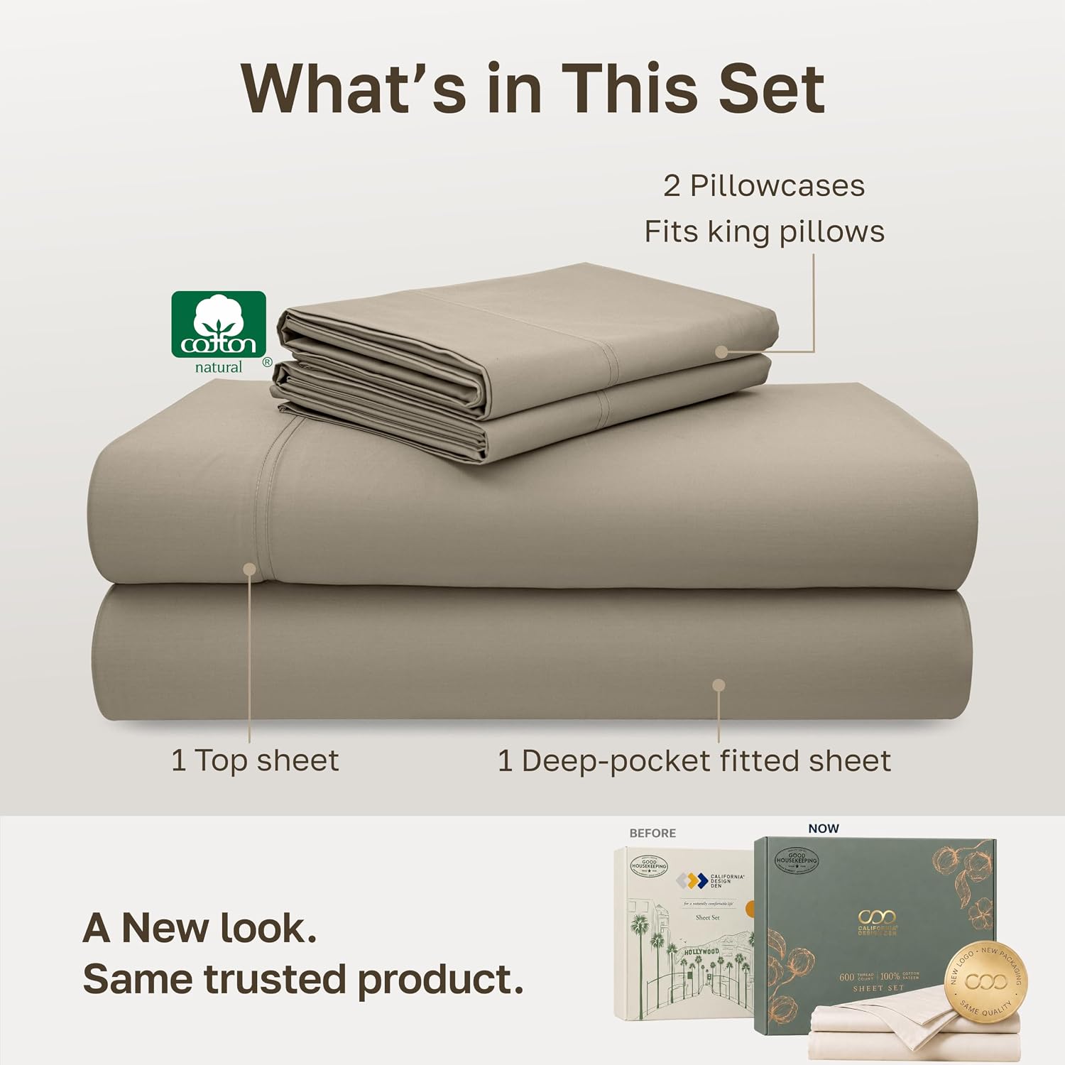 Detalle de California Design Den 840307130938 King Cotton Sheets, 600 Thread Count Sateen