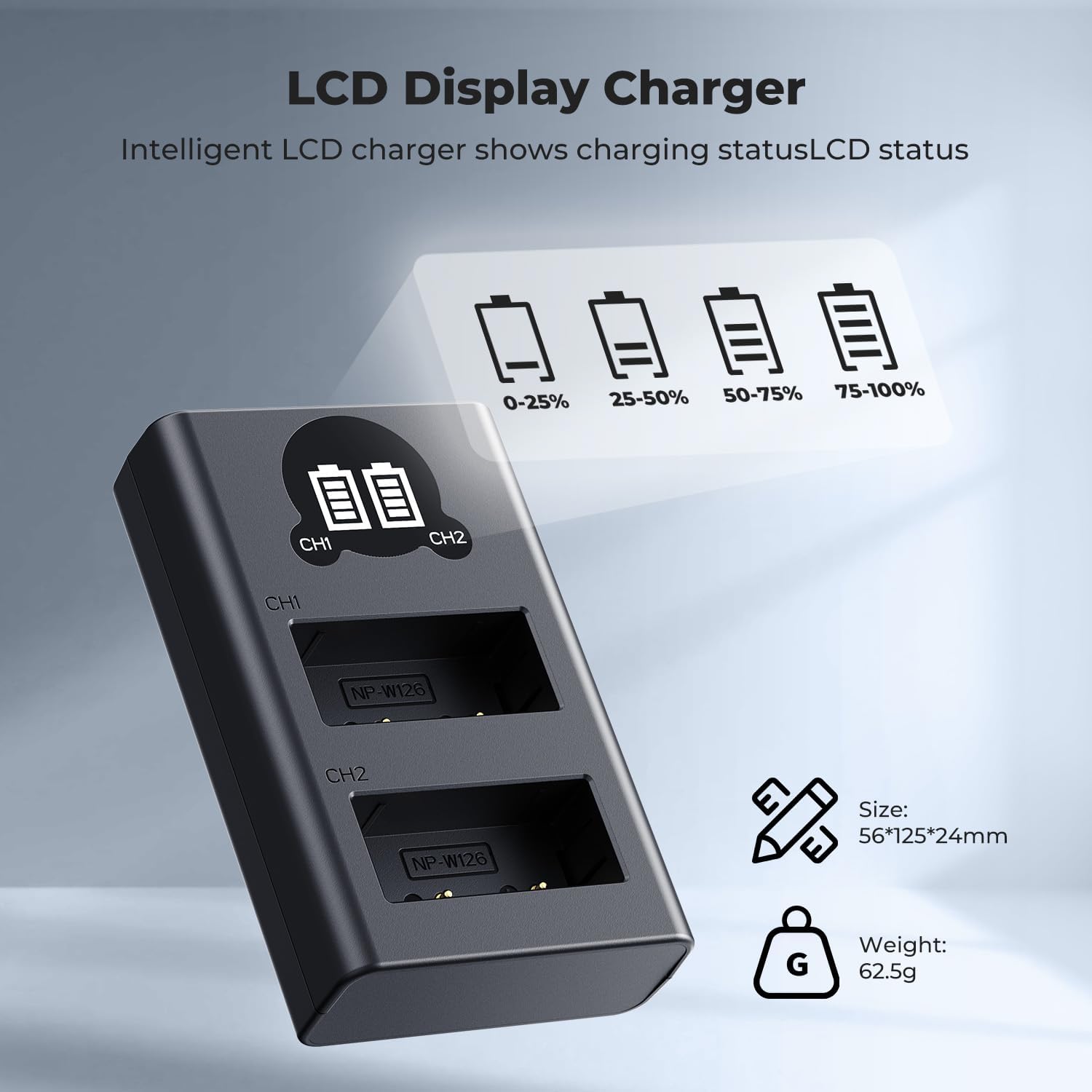 Thumbnail 2 de K&F CONCEPT NP-W126S NP-W126 Dual Battery Charger for Fujifilm X-series