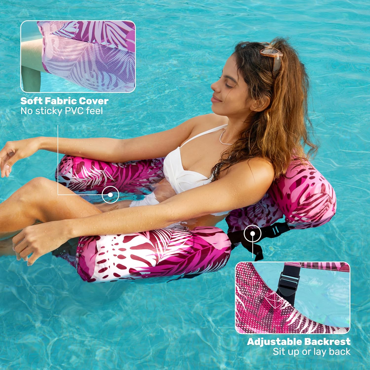 Thumbnail 3 de SLOOSH Inflatable Pool Lounge Chairs (2-Pack) with Mesh Sling & Tropical Design