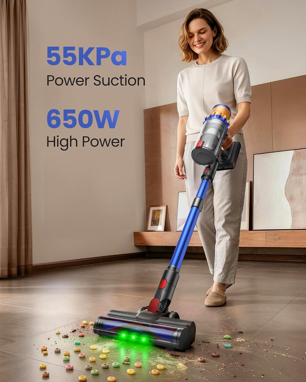 Detalle 2 de PERSAVE P70 Cordless Stick Vacuum, 650W, 55KPa Suction, 1.5L Dust Cup