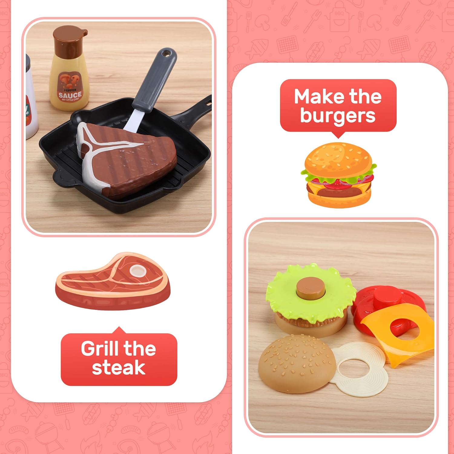 Thumbnail 2 de CUTE STONE Kids BBQ Grill Playset with Lights and Sound
