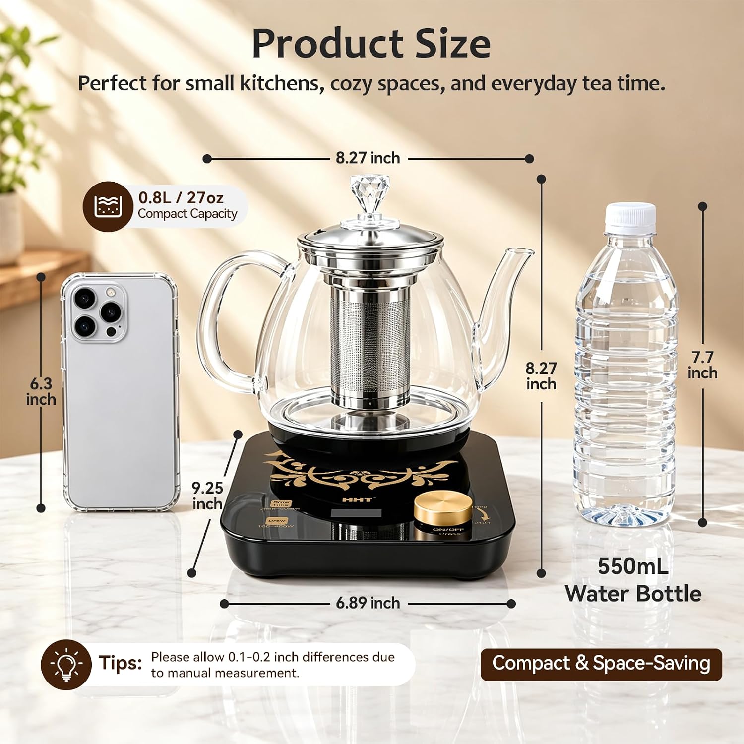 Detalle 2 de HHT HK-A1 Electric Tea Kettle, 0.8 L Glass Infuser, Time & Temperature Control