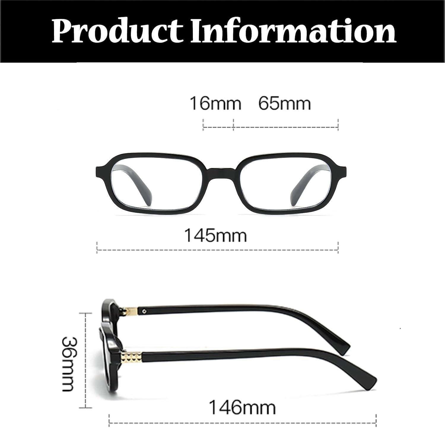 Detalle 2 de LJCZKA Rectangle Blue Light Blocking Glasses – Small Narrow Square Frame