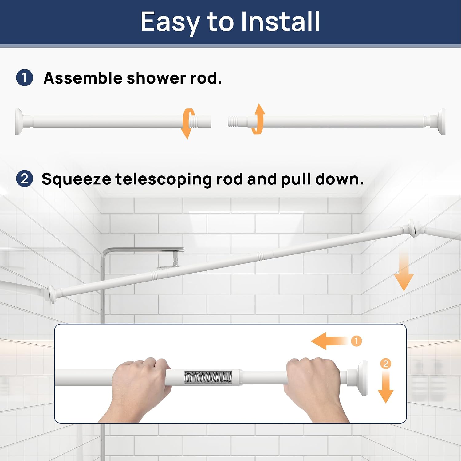 Thumbnail 5 de ENJOYBASICS Shower Curtain Rod 30 to 88 Inches – Stainless Steel Tension Rod, No Drill, White