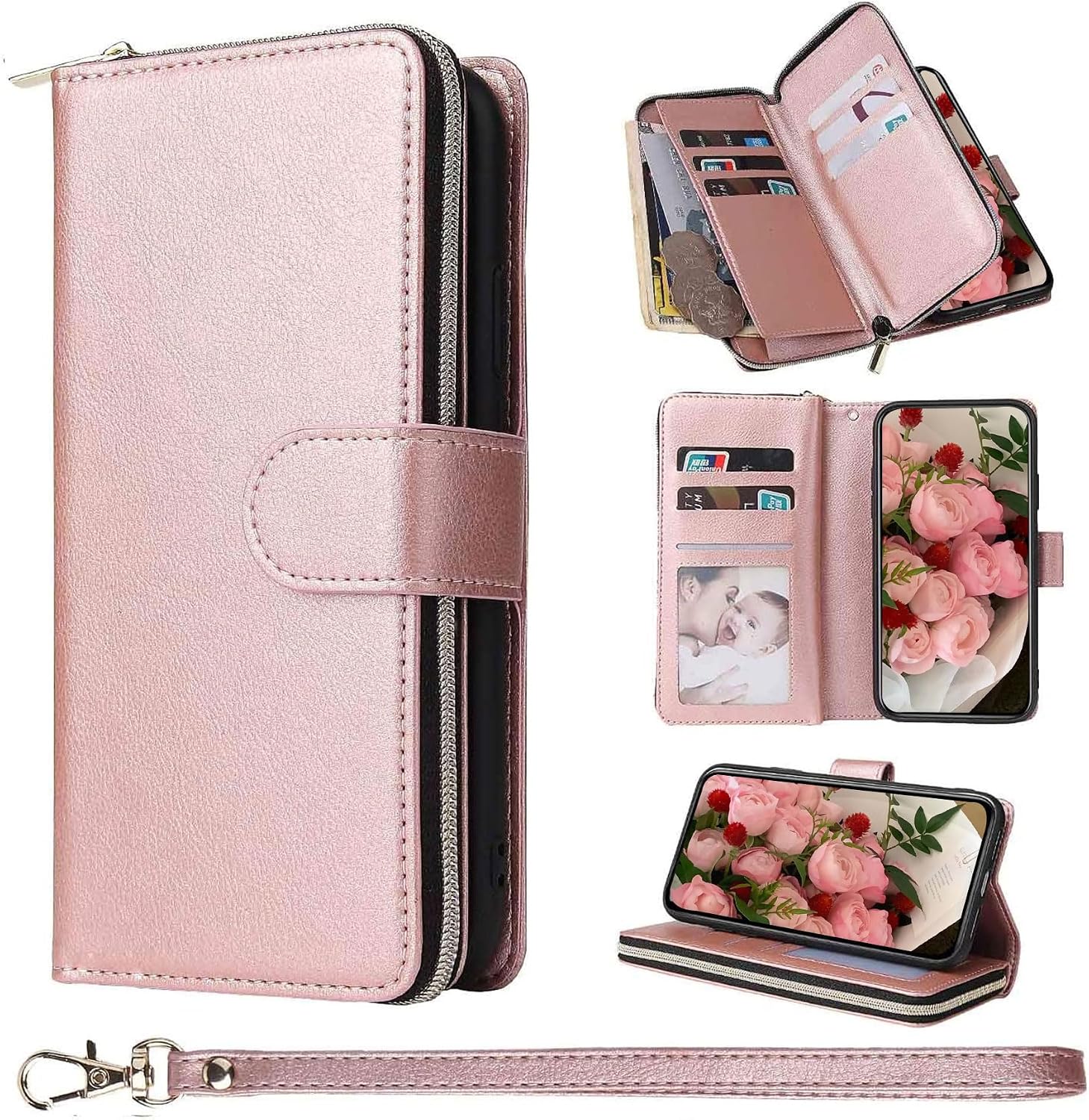 ZCDAYE Wallet Phone Case for iPhone 16 Pro Max – Premium Rose Gold Leather with Card Slots and Magnetic Closure