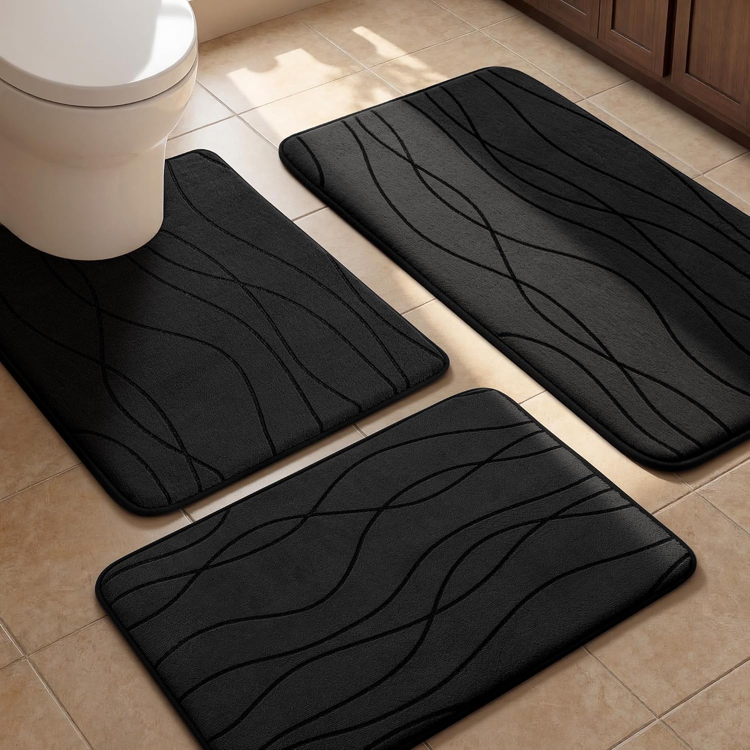 Detalle de YIHOUSE Bathroom Rug Set, Memory Foam