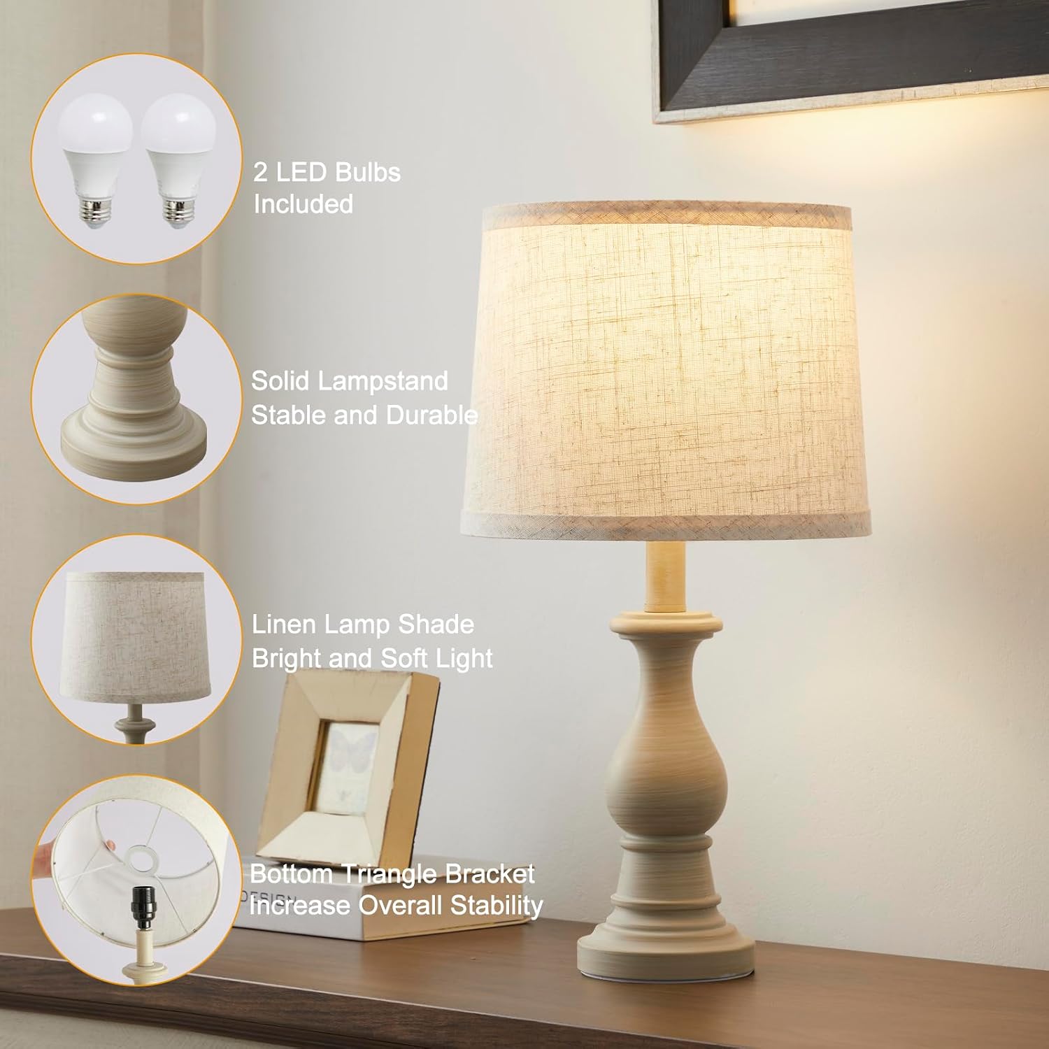 Thumbnail 2 de Hikczc H-2T-137-C Table Lamps, Set of 2, Linen Shades, 3 Colour Temperatures