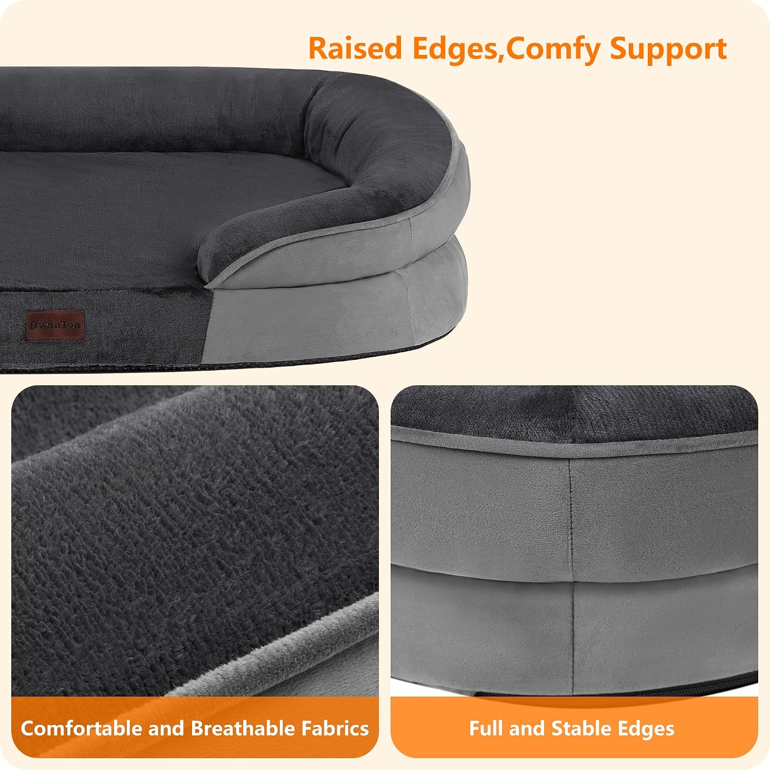 Detalle de Dwanton 36-Inch Medium Dog Bed Sofa with Gel Memory Foam and Bolsters
