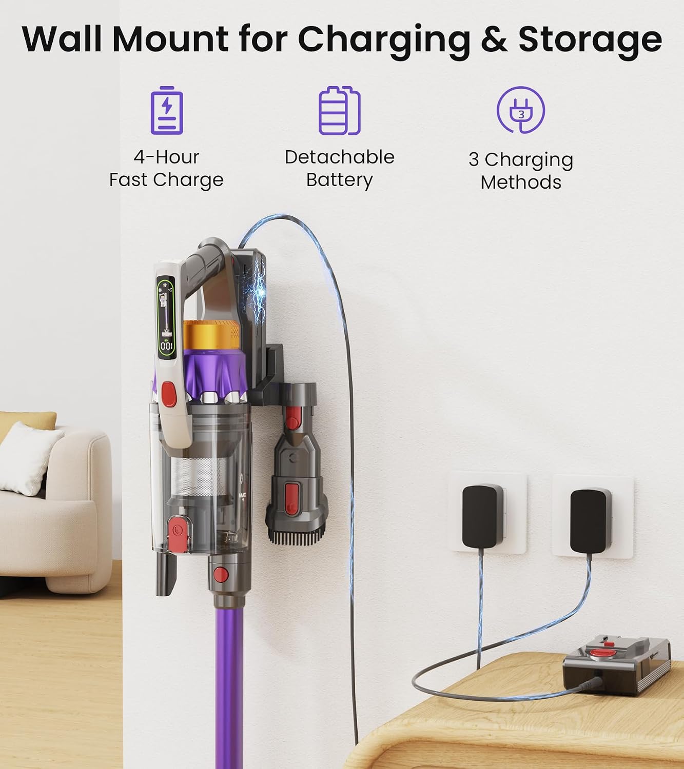 Detalle de NADALY A13 Cordless Stick Vacuum, 55KPa Suction, 650W Motor, 1.8L