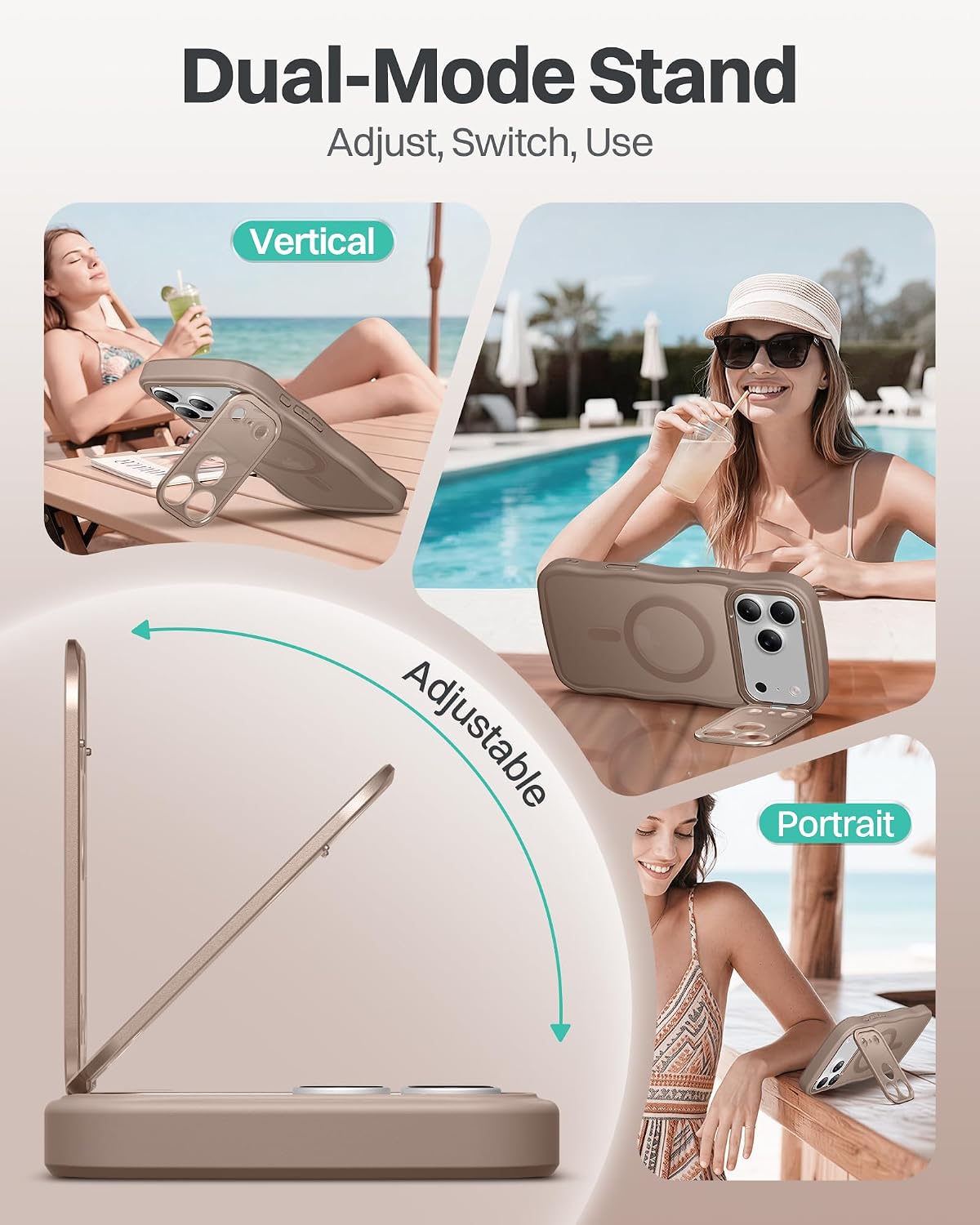 Detalle de GolbinBox iPhone 17 Pro Max Case (6.9") with Stash Stand, MagSafe Compatible, Full Camera Protection, Brown