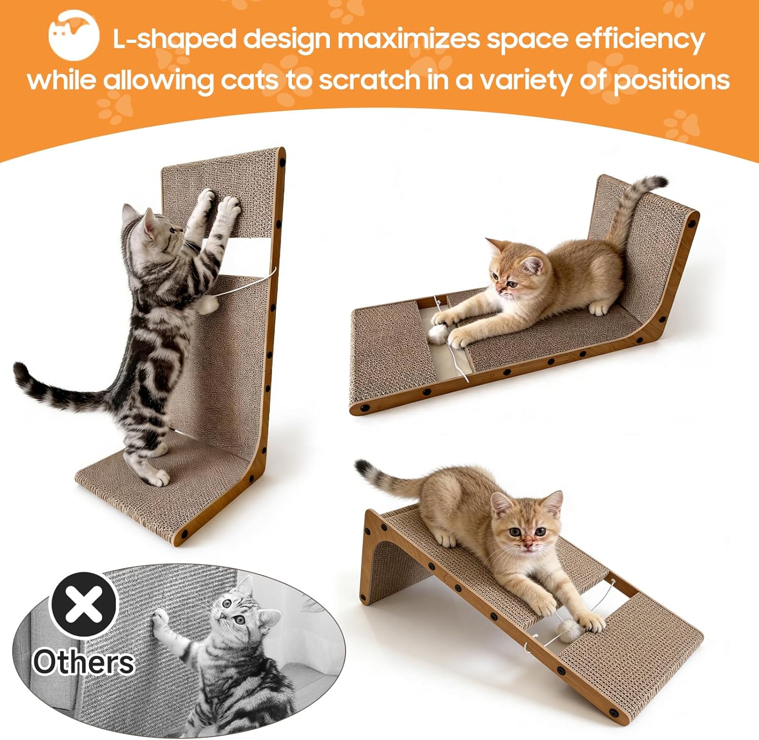 Detalle de L Shaped Cat Scratcher, 64CM Vertical Scratching Pad with Interactive Ball Toy