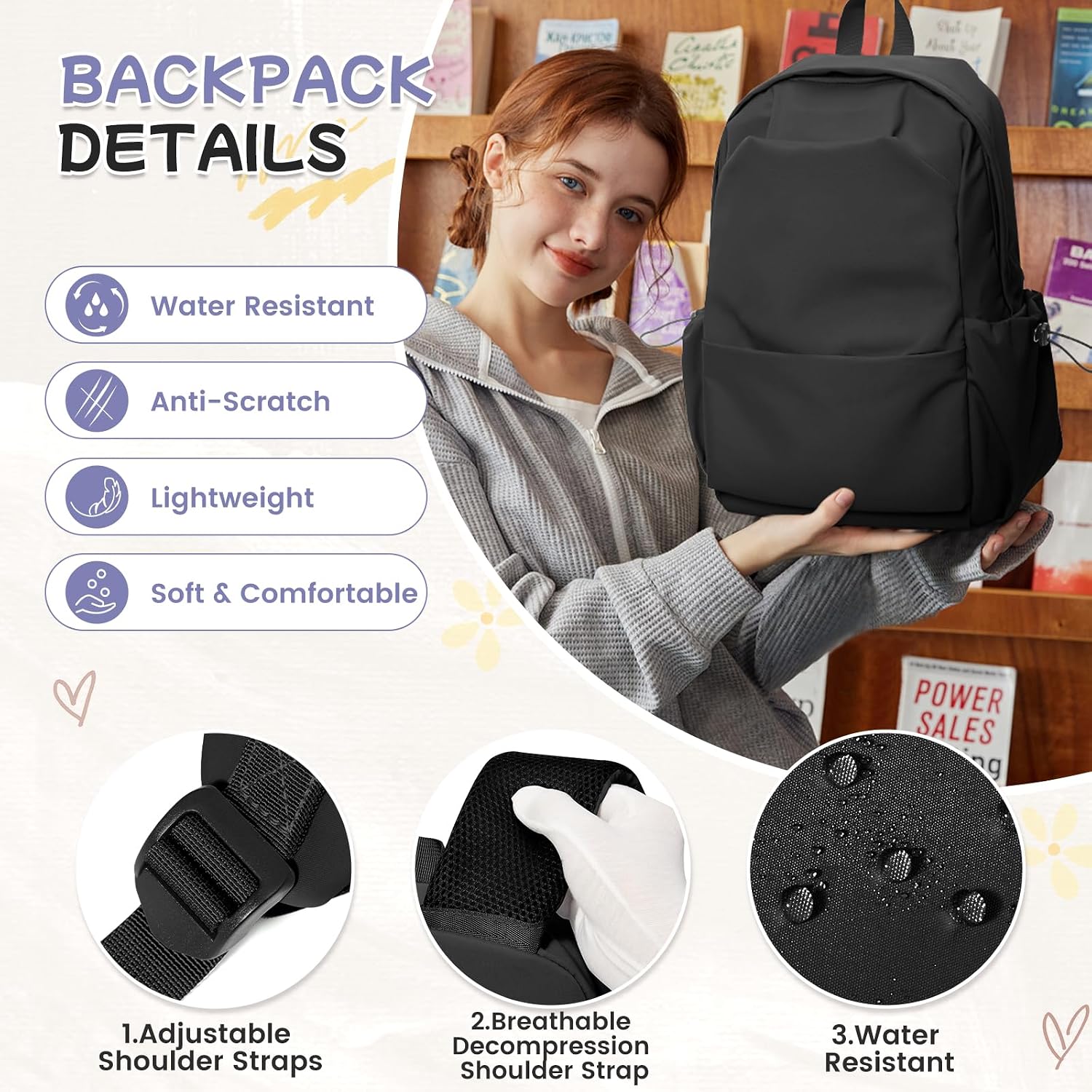 Detalle de HYC00 HYC00 School Backpack Secondary: 25L water-resistant laptop rucksack with anti-theft pocket (army green)