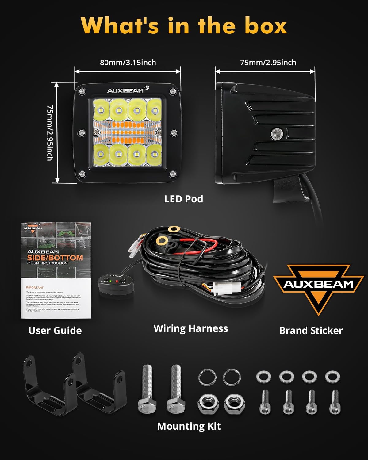 Detalle 1 de Auxbeam 6 Modes Amber White LED Cubes 3Inch