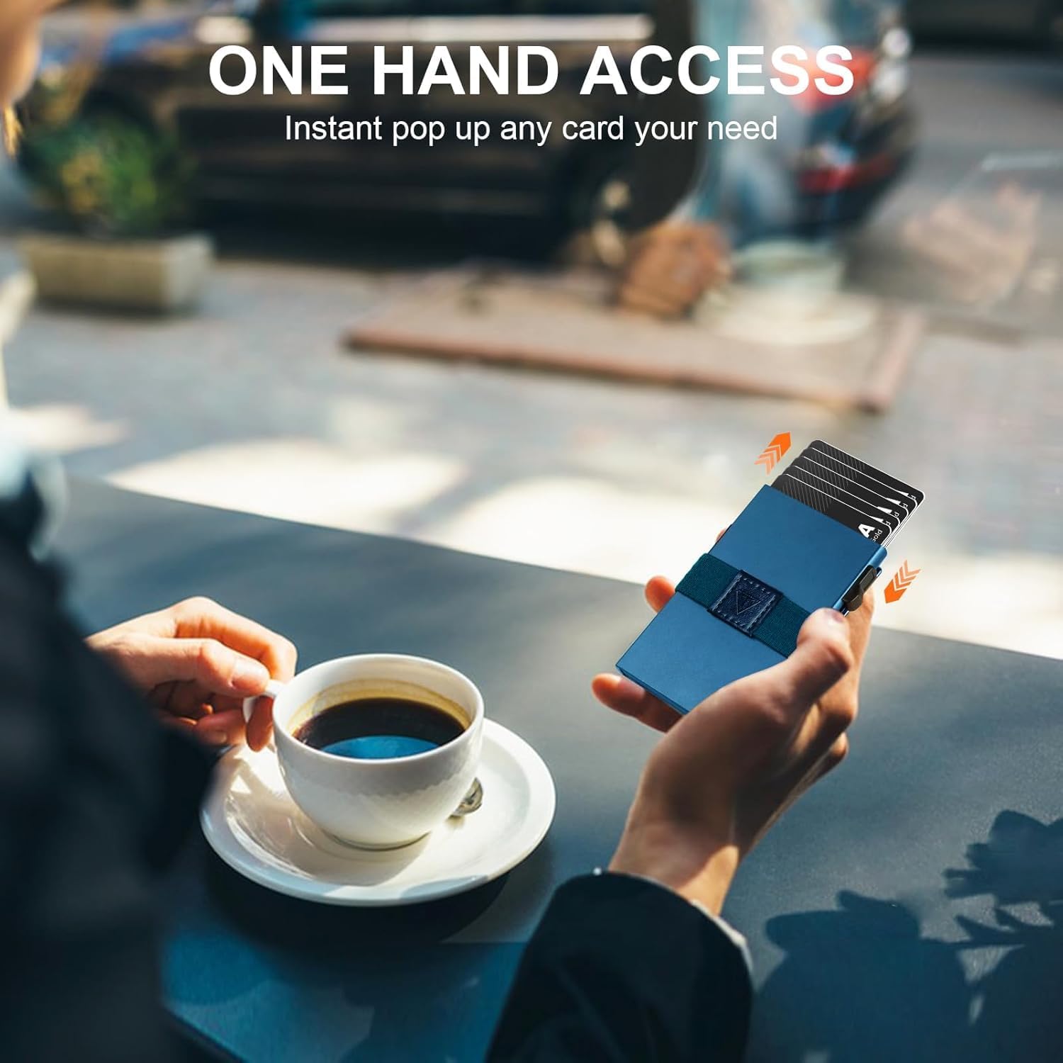 Detalle de TOYFID Pop Up Wallet for 12 Cards - RFID Blocking Aluminium Card Holder in Navy Blue