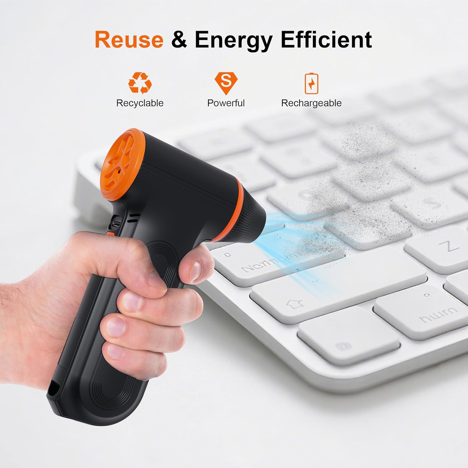 Thumbnail 2 de JUFINX X117 Compressed Air Duster (150,000 RPM) – 3-Gear Rechargeable Electric Air Blower for Leaves, Snow & Electronics (Black)