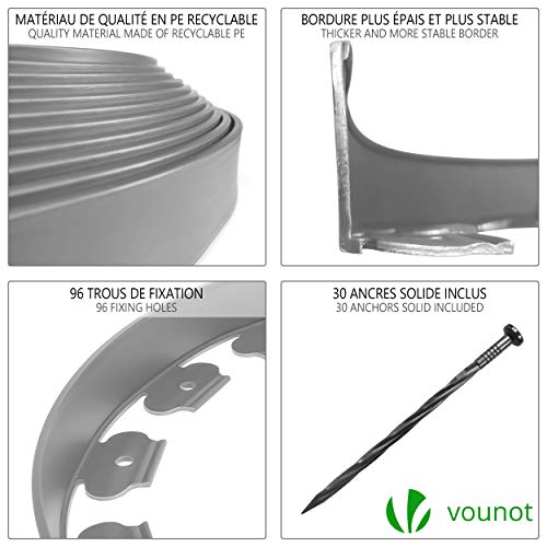 Detalle 2 de VOUNOT Bordure de Jardin en Plastique 20 m avec 60 piquets d’ancrage — Bordurette souple gris 50 mm × 4 mm