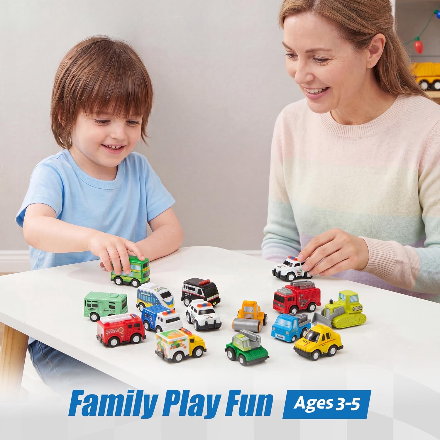 Detalle de JOYIN 18-piece pull back city cars & trucks set for toddlers (friction powered die-cast style)