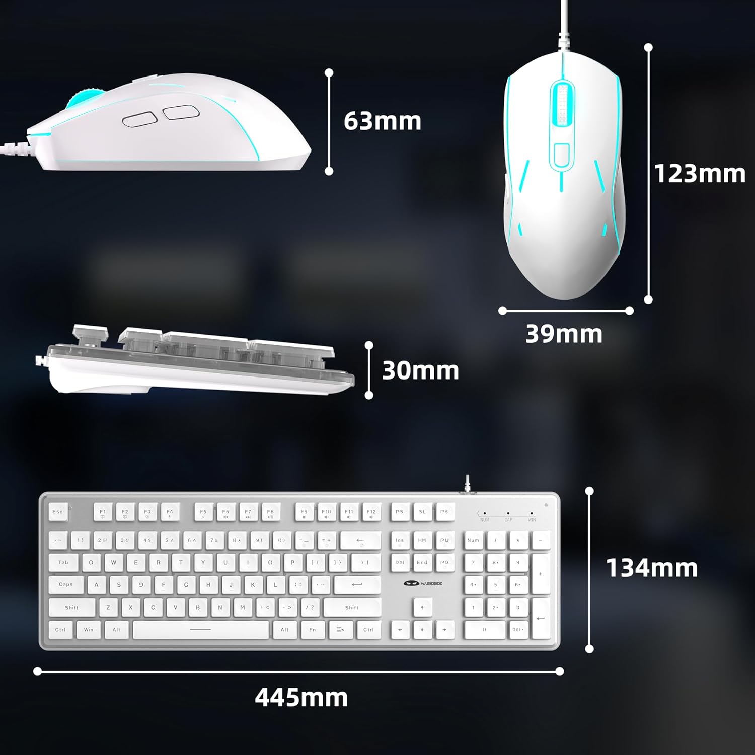 Detalle de MageGee GK970 Keyboard & Mouse Combo (White) – Wired RGB Gaming Set
