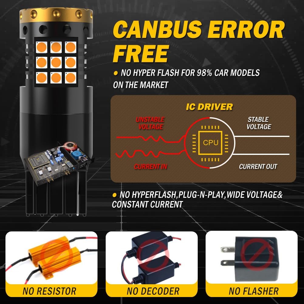 Thumbnail 1 de NATGIC 7440 W21W LED Turn Signal Bulbs (2-Pack) Amber – 3700LM, 18W Each, Canbus Anti-Hyper Flash