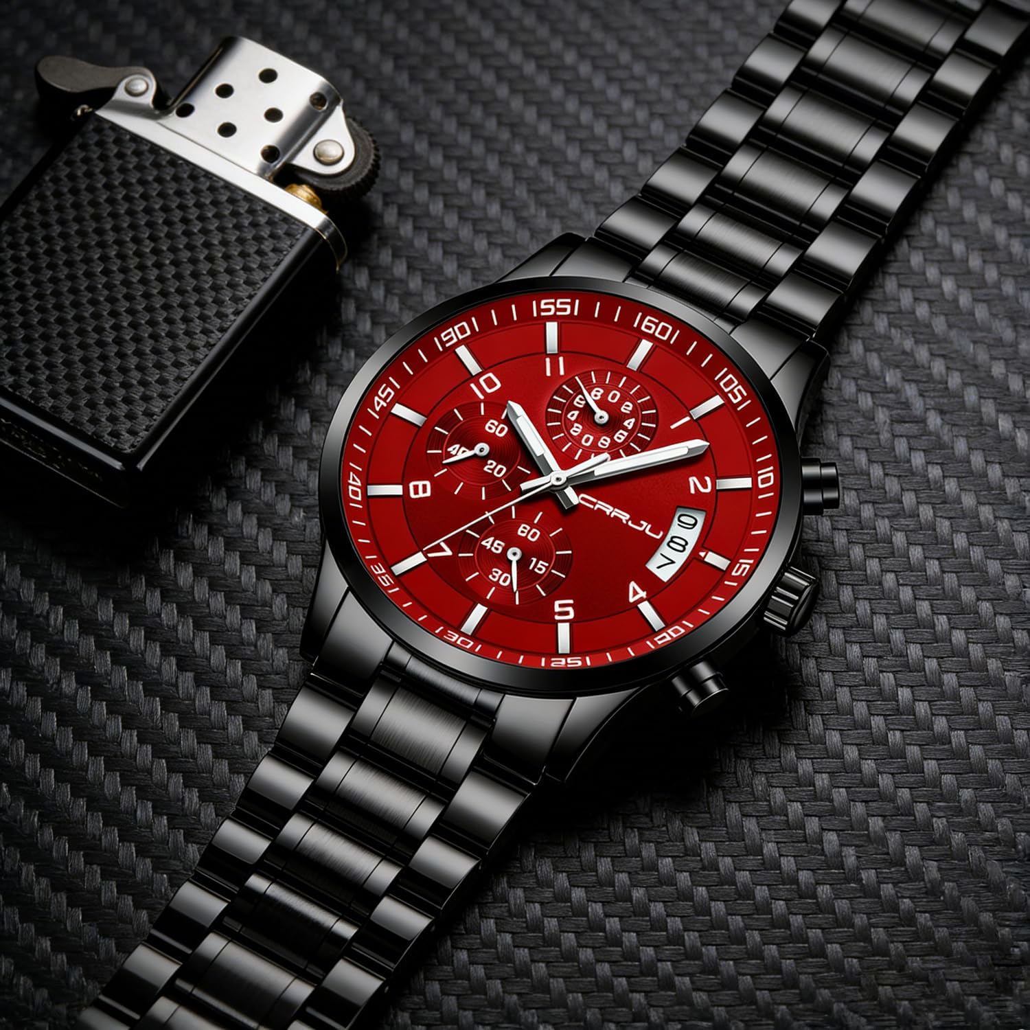 Thumbnail 1 de CRRJU Herren Uhr wasserdichte Chronographenarmbanduhr aus Edelstahl mit Kalender (Quarz)
