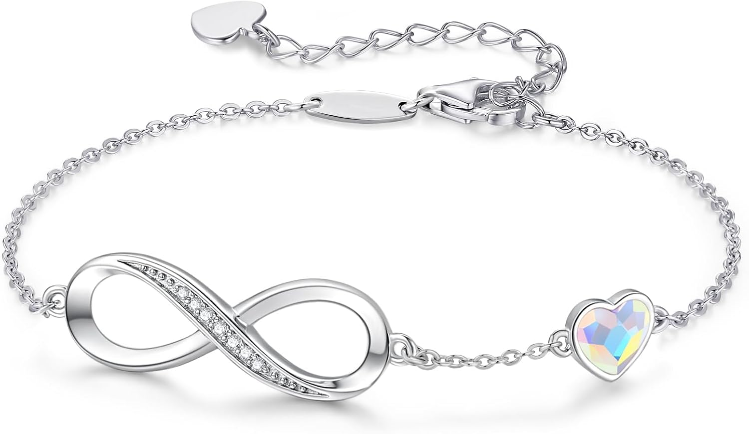 Detalle de LOUISA SECRET Bracelet Femme Argent 925 Infini - Bracelet Cœur & Zircons, Ajustable