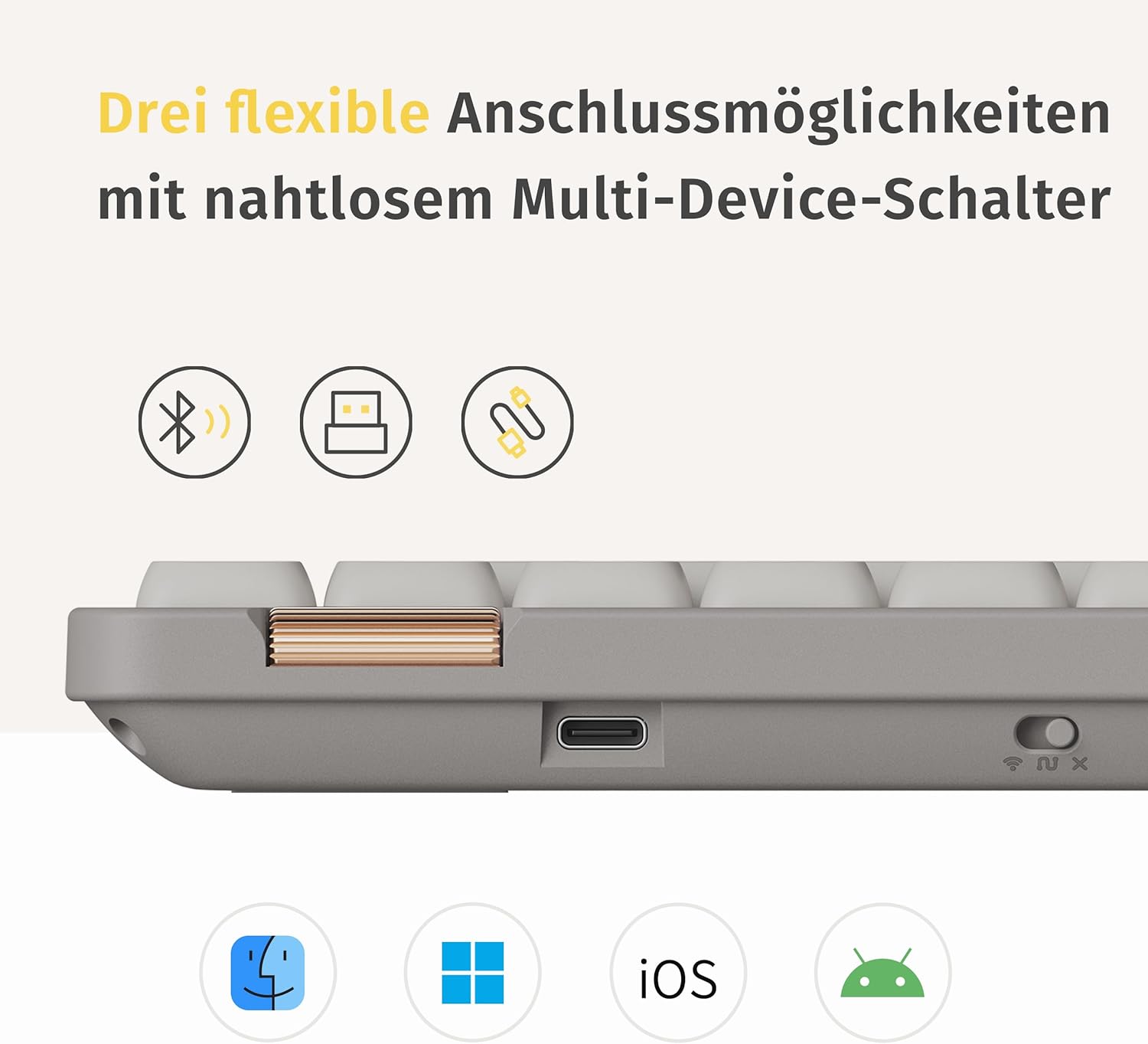 Thumbnail 4 de LOFREE Flow Lite100 Low-Profile mechanische Tastatur (QWERTZ, Weiß) – Bluetooth/2.4G/kabelgebunden, swappable mit Specter linearen Switches