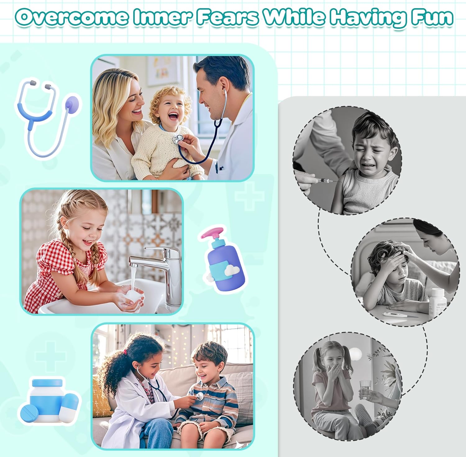 Detalle 2 de Perbabe Mallette Docteur en Bois avec Véritable Stéthoscope et Kit Médical Complet – 32 Pièces pour Enfants 3–6 ans
