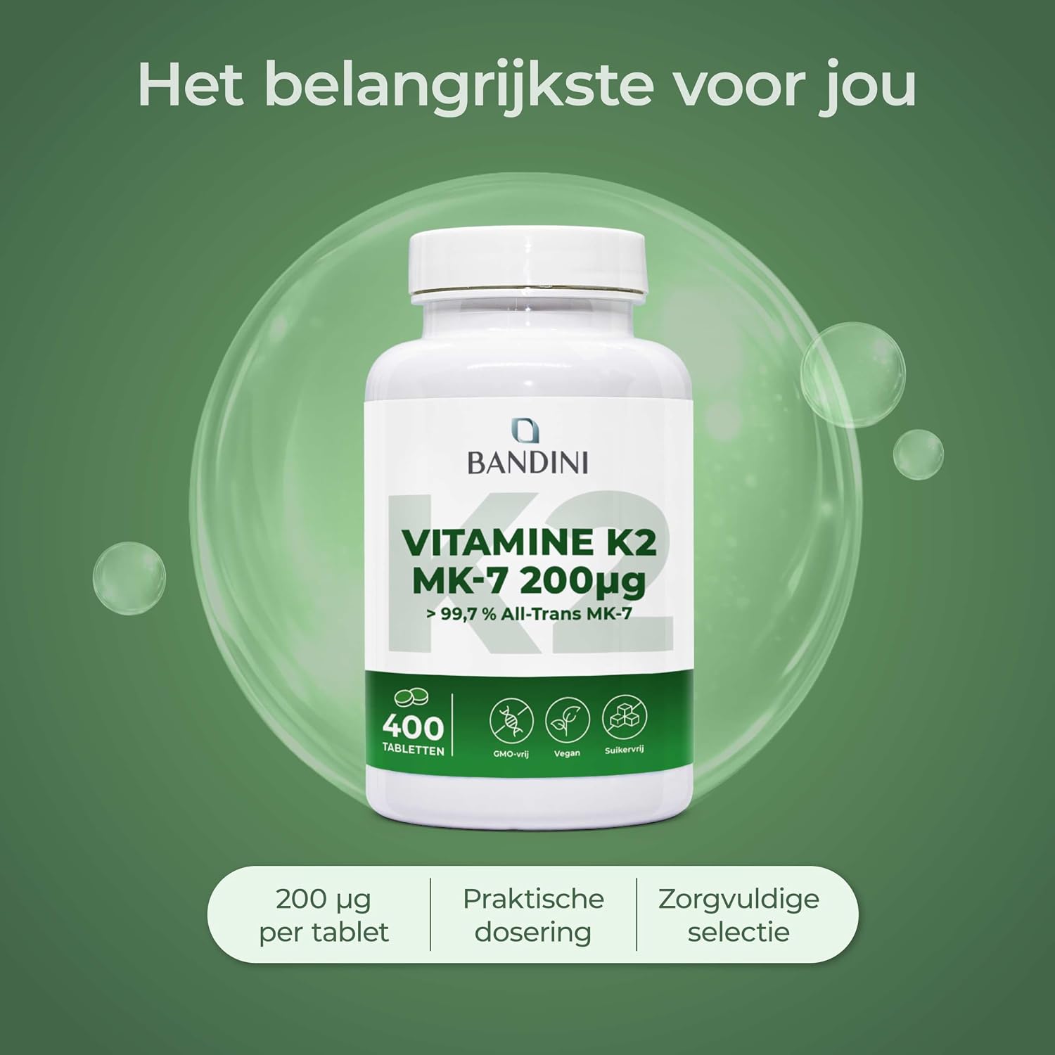 Detalle 2 de BANDINI Vitamine K2 MK7 200 µg, 400 tabletten, vegan