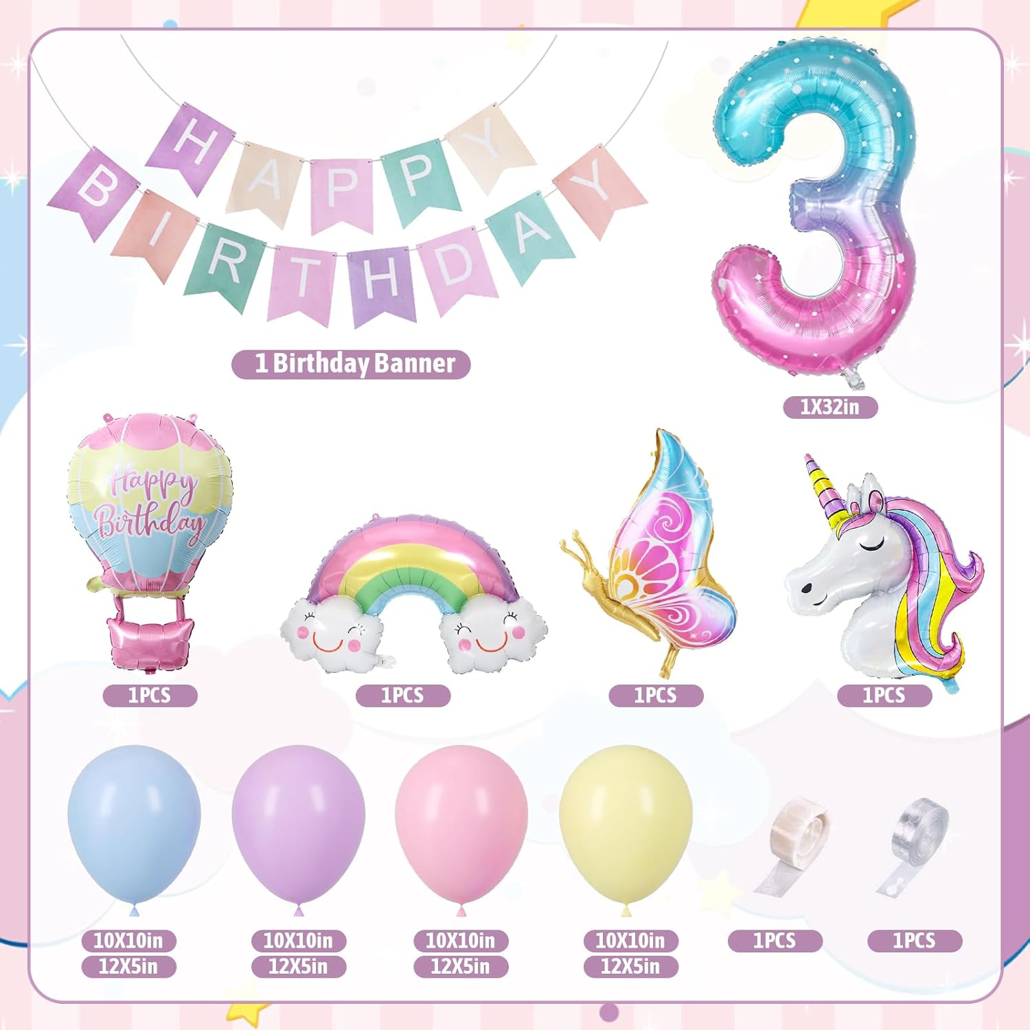 Thumbnail 1 de YEJIKJ Unicorn Balloons 3rd Birthday Banner 🎈