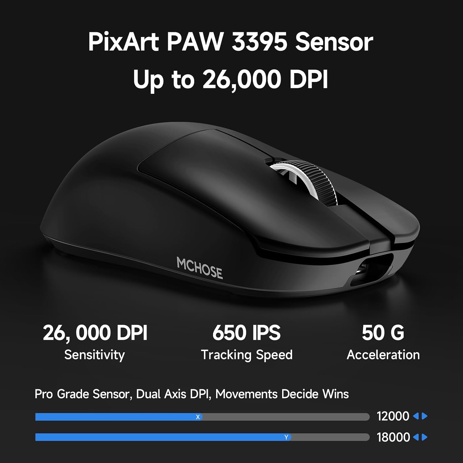 Detalle de MCHOSE L7 Pro Kabellose Gaming-Maus – 39 g Ultralight, 26000 DPI, 8000 Hz