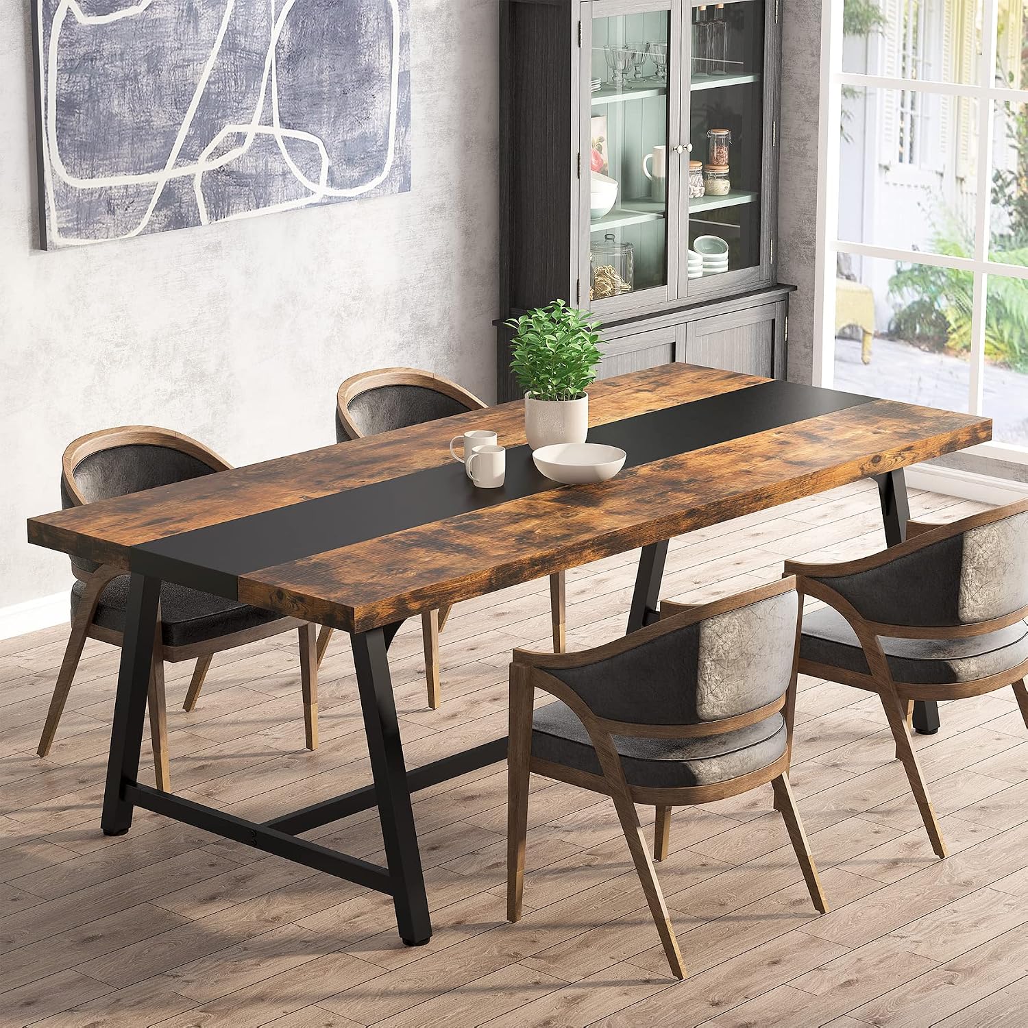 Detalle 1 de LITTLE TREE FSF16 70.87-Inch Dining Table, Rustic Brown, Metal Frame