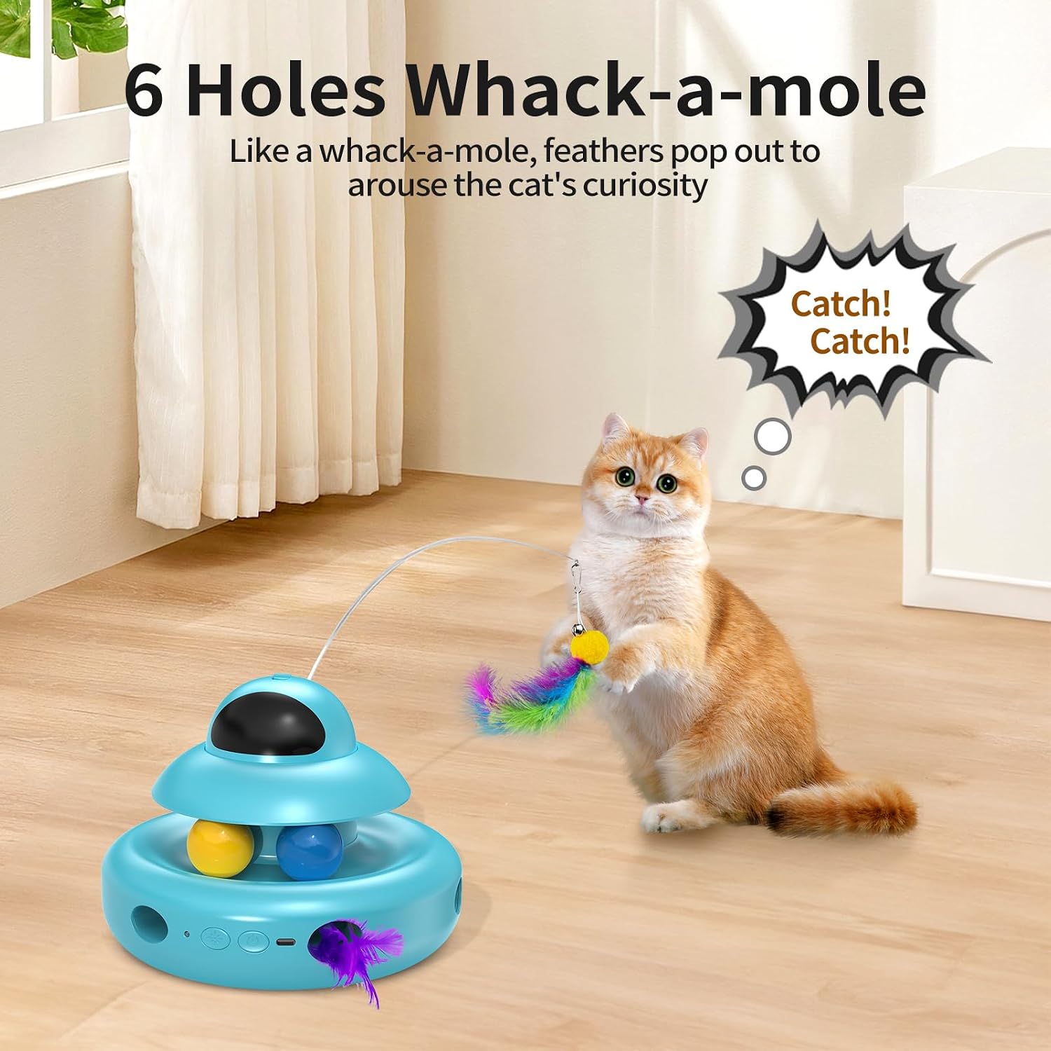 Detalle de MOHAYA MHY88 4-in-1 Automatic Cat Toy with Butterfly, Feathers and Track Balls
